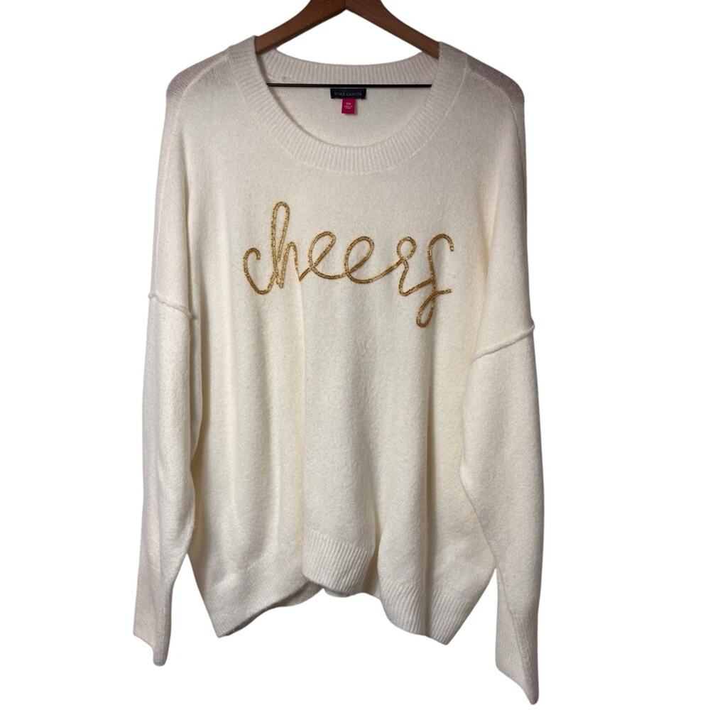 VINCE CAMUTO WOMEN'S HOLIDAY CHEERS WHITE GOLD WOMEN SWEATER SIZE XXL NEW